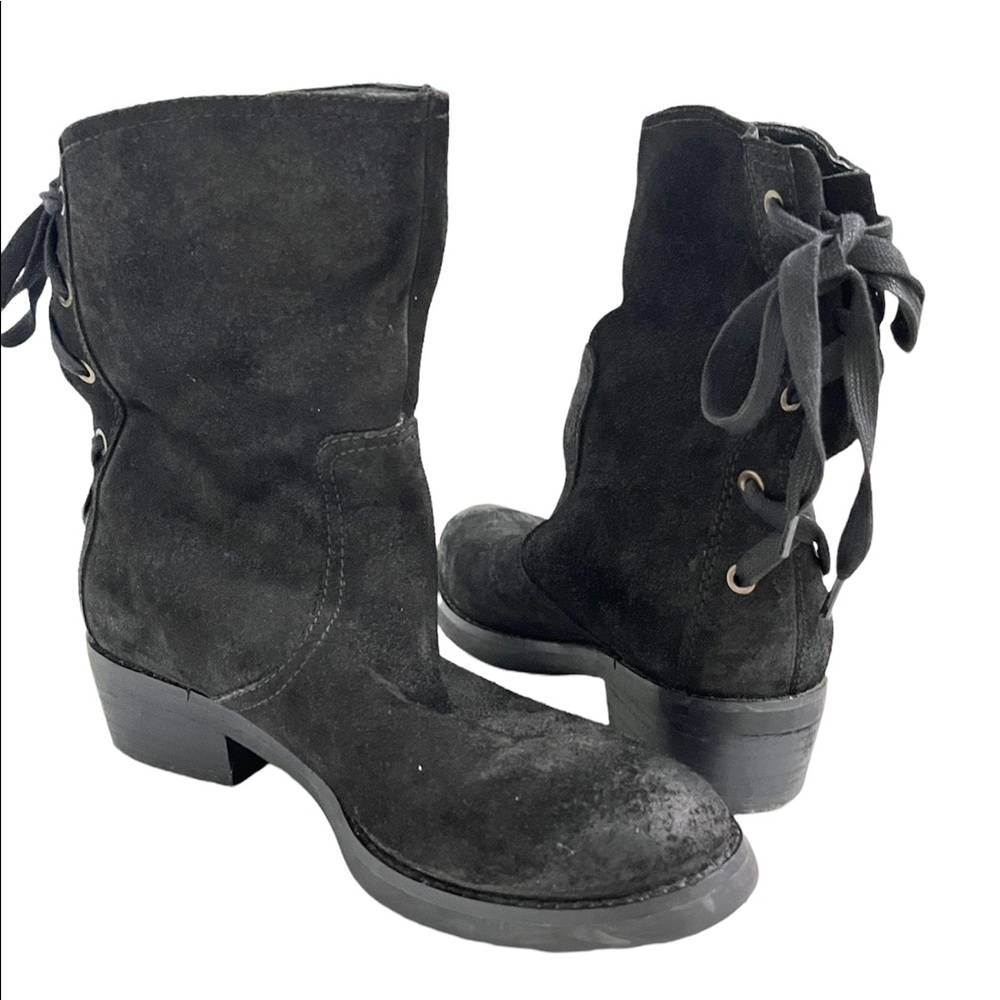 Nine West Women’s Krasher Black Distressed Suede Mid Calf Boots Size 8